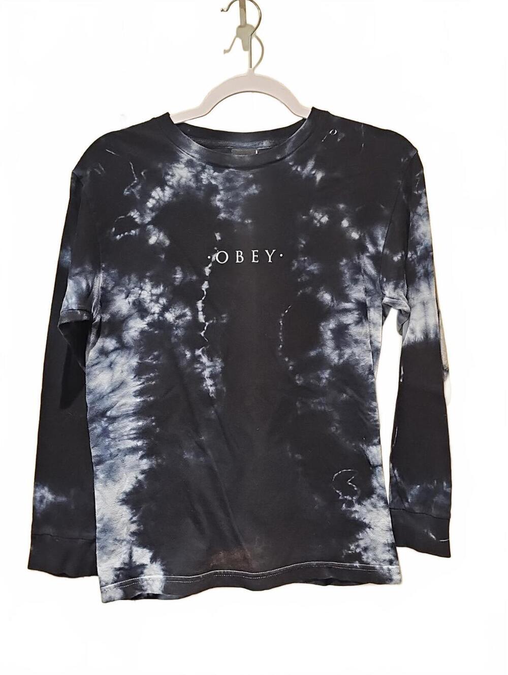 Obey Vintage 2000s White and Black Tie Dye Long Sleeve Small